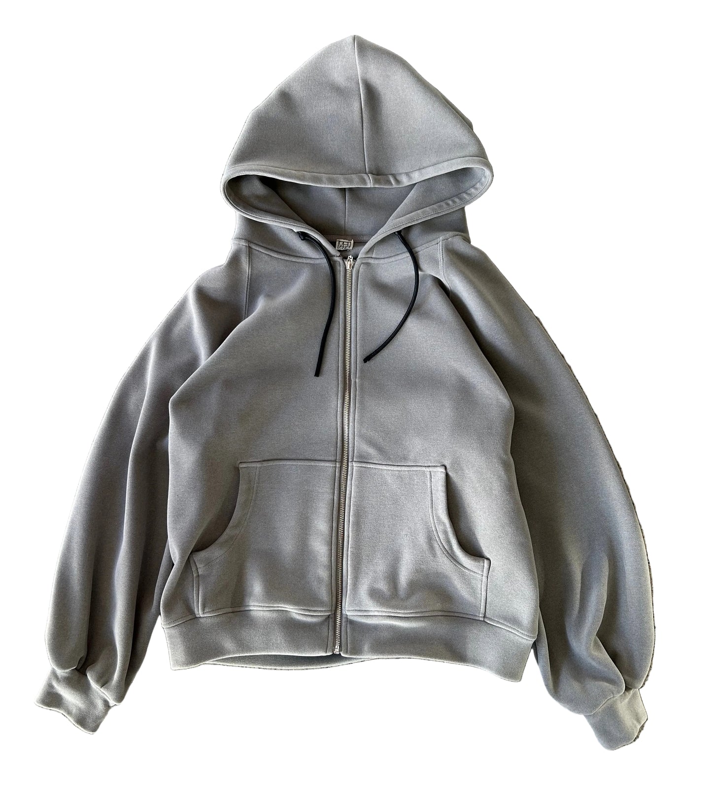 Heavy weight gray zip-up hoodie is likely an oversized Medium