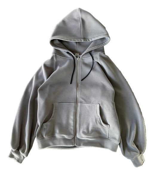 Heavy weight gray zip-up hoodie is likely an oversized Medium