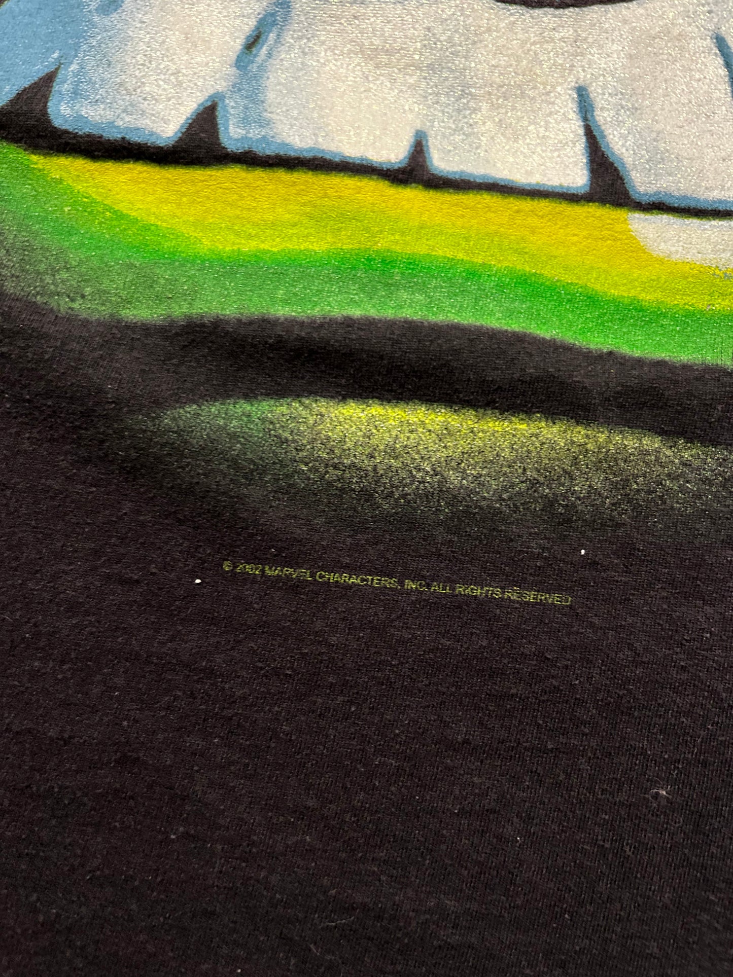 Vintage 2002 Marvel Comics The Incredible Hulk Graphic T-Shirt Mega Print Glitter XL Mad Engine Tag Black