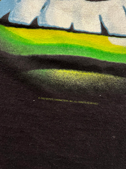 Vintage 2002 Marvel Comics The Incredible Hulk Graphic T-Shirt Mega Print Glitter XL Mad Engine Tag Black