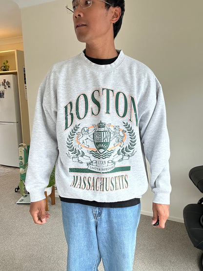 Boston Massachusetts crewneck sweatshirt with "Unity & Freedom" Absent Grey Medium
