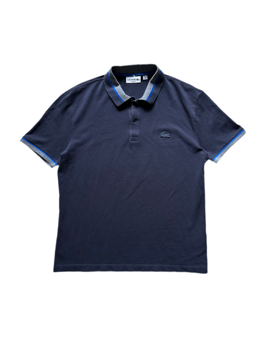 Men's Lacoste Polo Large Navy Blue Leather Patch