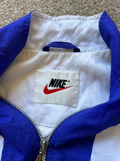 vintage Nike 90s woven windbreaker jacket in blue and white Medium