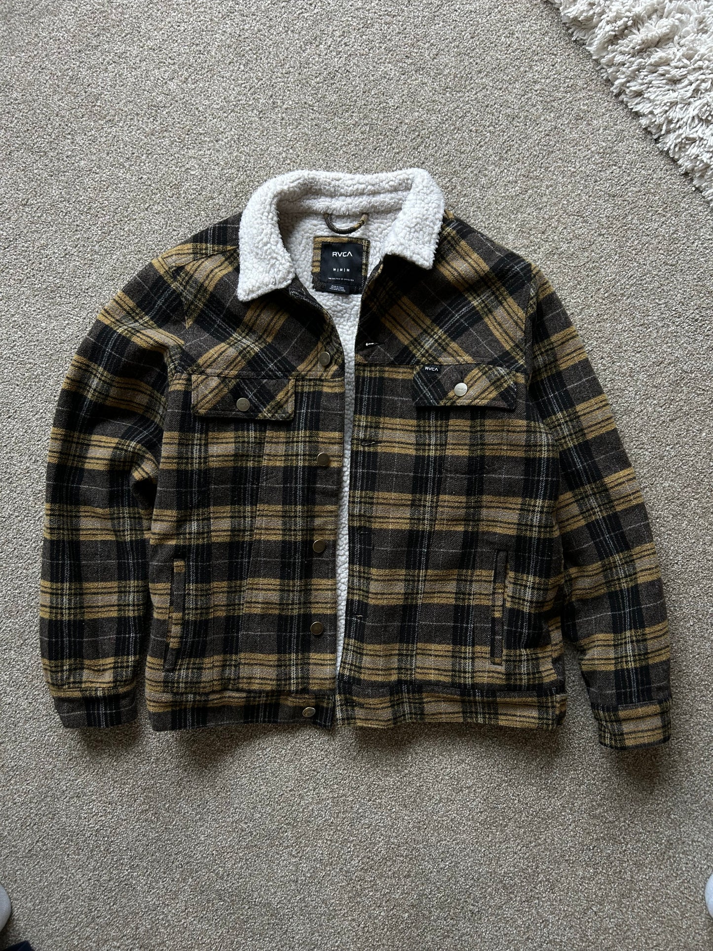 RVCA  Size Medium Sherpa Lined Winter Jacket Checkered Mustard