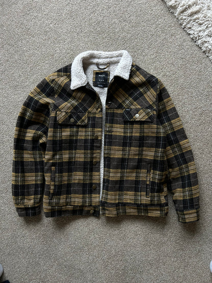 RVCA  Size Medium Sherpa Lined Winter Jacket Checkered Mustard