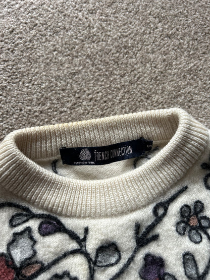 French Connection Floral Wool Sweater Cream Small