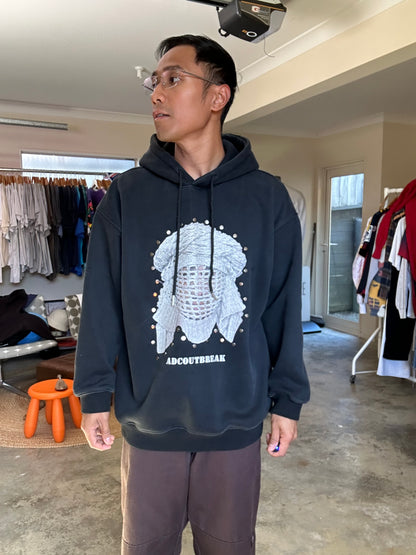 ADC crystal-mask print hoodie, featuring a graphic print of a masked figure and metallic studs Medium Black