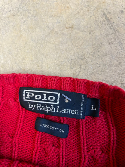 Vintage Faded Polo by Ralph Lauren cable-knit cotton sweater in red Large