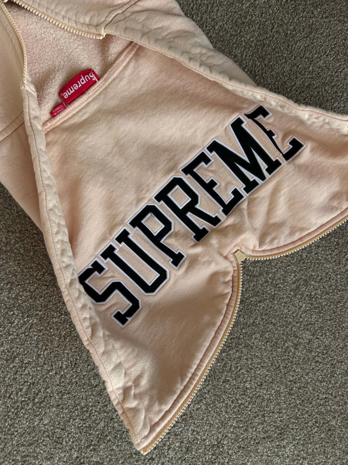 Supreme Split Hood Zip Up Sweat Peach Medium