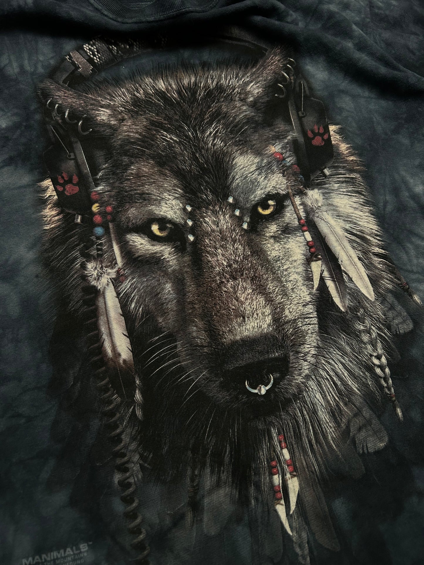 The Mountain Wolf "Manimals" Graphic Blue Tie Dye T-Shirt. Men's Size Medium