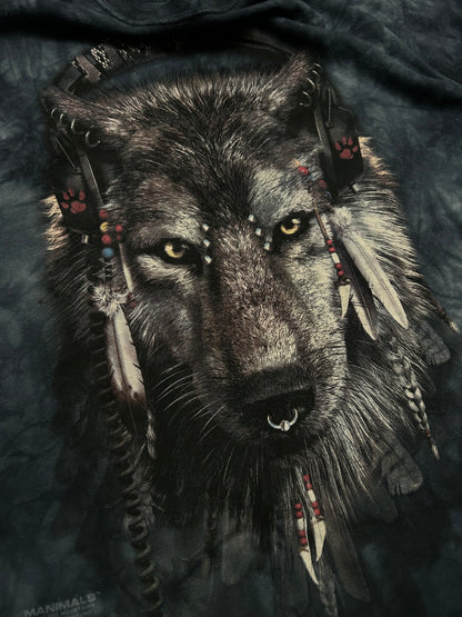 The Mountain Wolf "Manimals" Graphic Blue Tie Dye T-Shirt. Men's Size Medium
