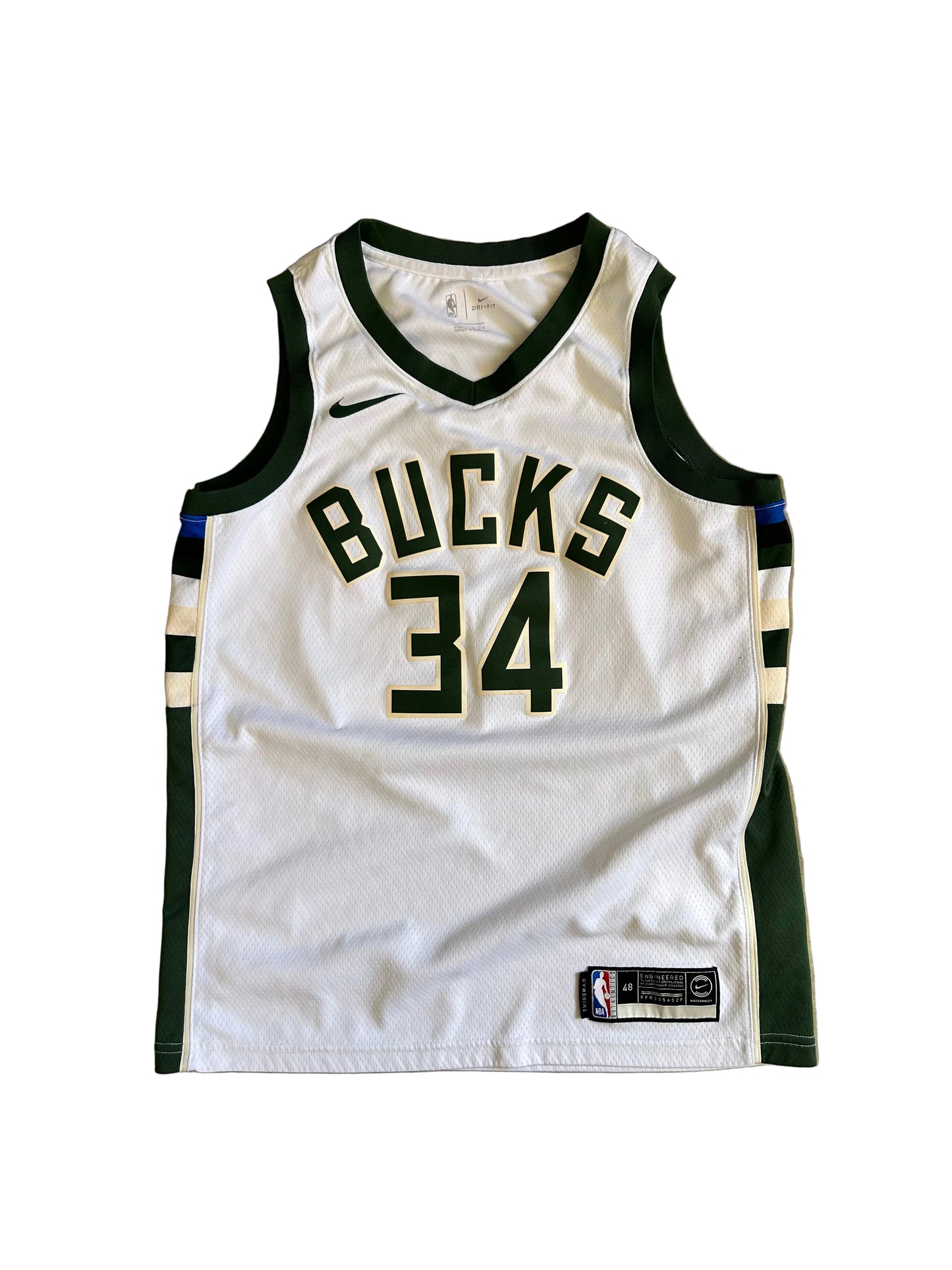 white Nike Milwaukee Bucks Giannis Antetokounmpo Association Edition Swingman Jersey Large