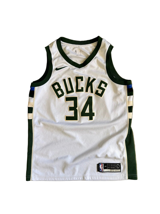 white Nike Milwaukee Bucks Giannis Antetokounmpo Association Edition Swingman Jersey Large