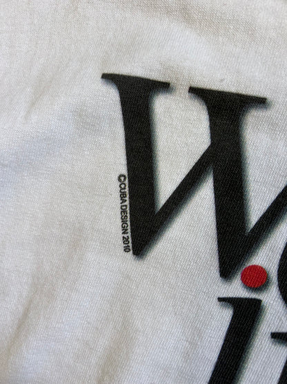 white cotton t-shirt featuring a "Wellington" graphic Small Anvill Blue Tag