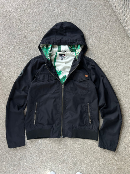 Quiksilver Mens Windbreaker Jacket Medium Black Y2K Full Zip Hooded