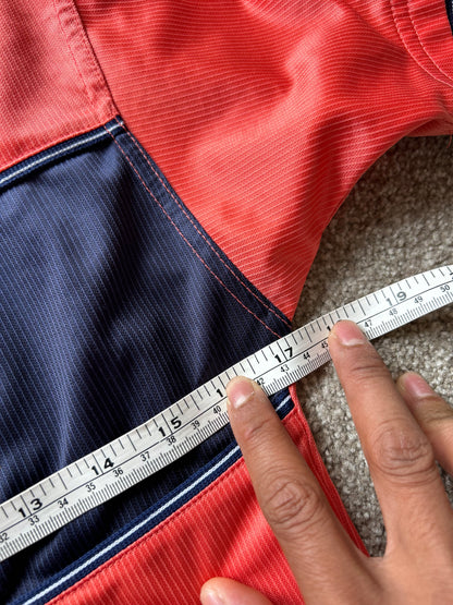 1999-00 Scotland Umbro away football shirt, featuring a distinct coral red body with navy blue accents XS Youth 10-12