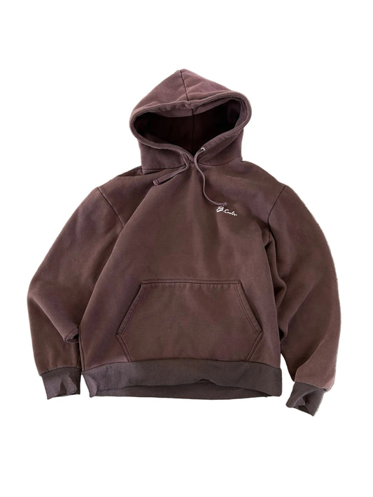 brown Barney Cools hoodie features a small white embroidered logo on the chest and a relaxed, boxy fit. Large