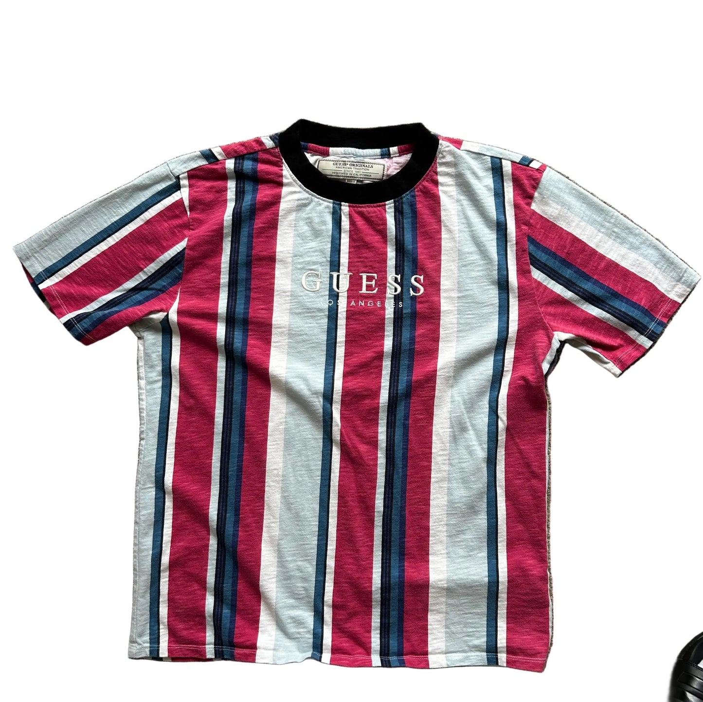 Guess Originals Eco Stripe Tee in a pink and blue multi-colorway Medium