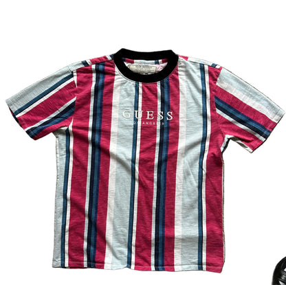 Guess Originals Eco Stripe Tee in a pink and blue multi-colorway Medium