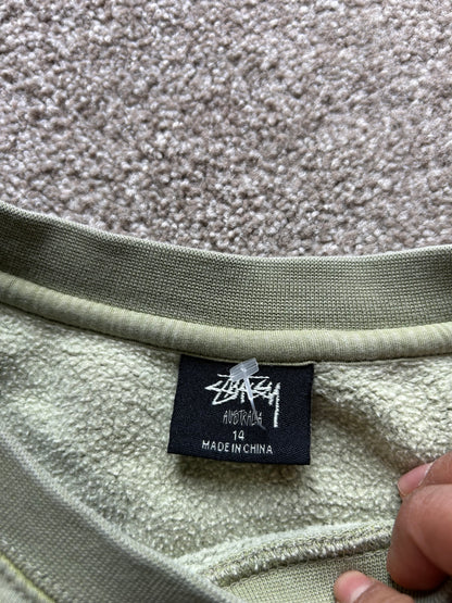 Stussy 8 Ball Cropped Crewneck Moss Green size 14