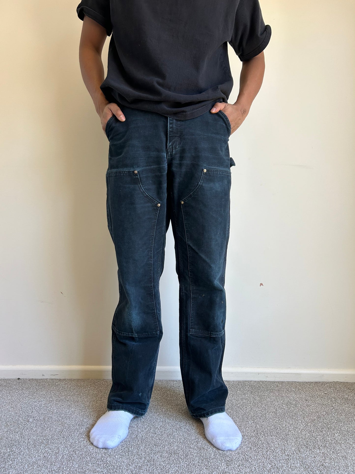 Carhartt Black Double Knee size 30 waist 40 inches Length Vintage Made in USA