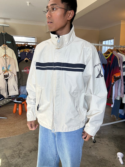 vintage Nautica Competition white and navy blue sailing windbreaker jacket Medium