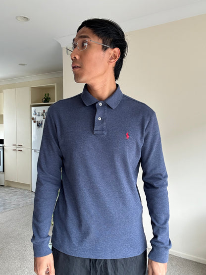 Polo Ralph Lauren long-sleeved polo shirt in Newport Navy cotton mesh fabric Medium
