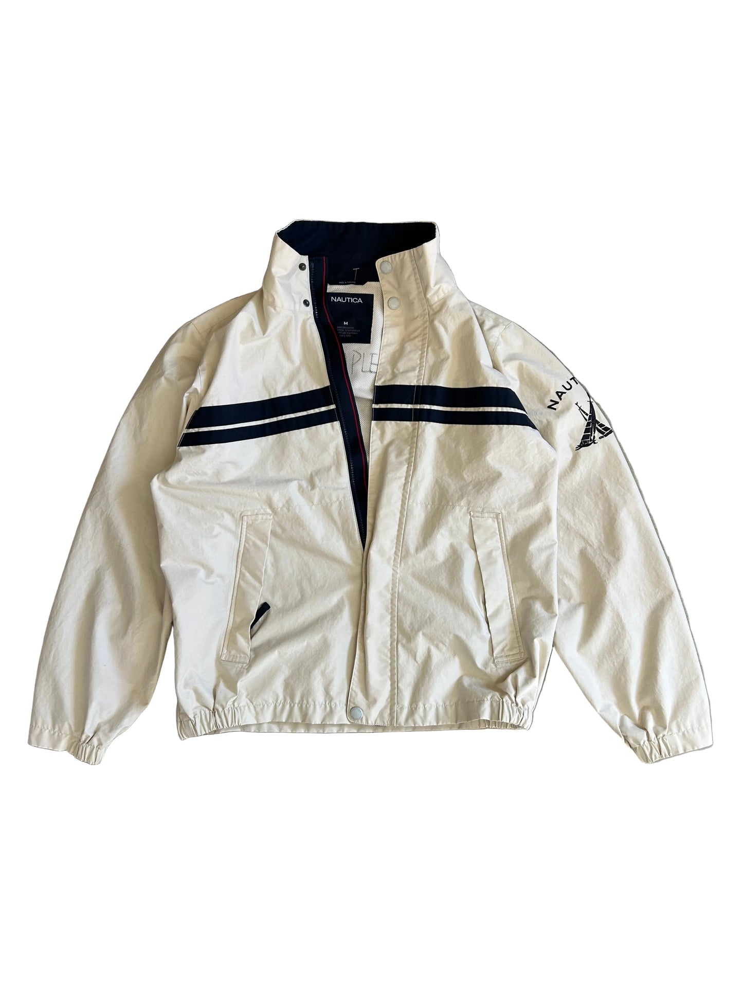 vintage Nautica Competition white and navy blue sailing windbreaker jacket Medium