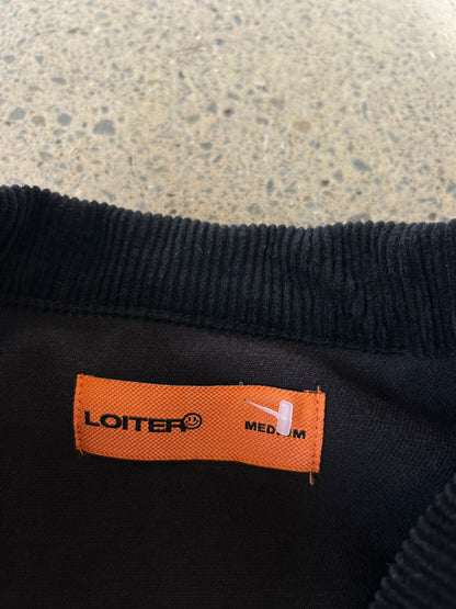 Loiter skeleton zip-up jacket in black, featuring a prominent ribcage graphic and a red heart detail Medium
