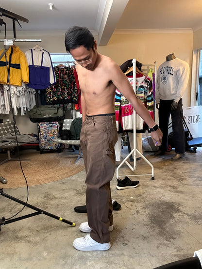 Vintage brown Dickies Relaxed Fit Duck Carpenter Jeans featuring a hammer loop and dual tool pockets
