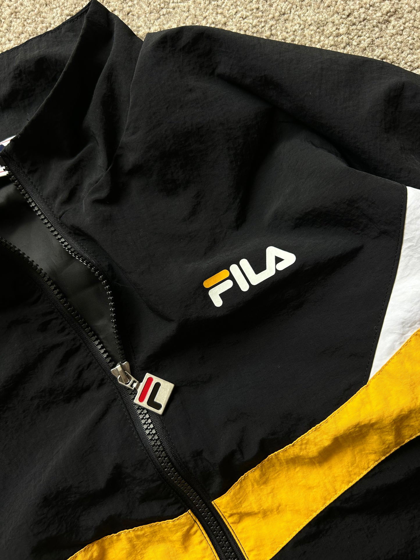 Fila Black and Yellow Nylon Sports Jacket Medium