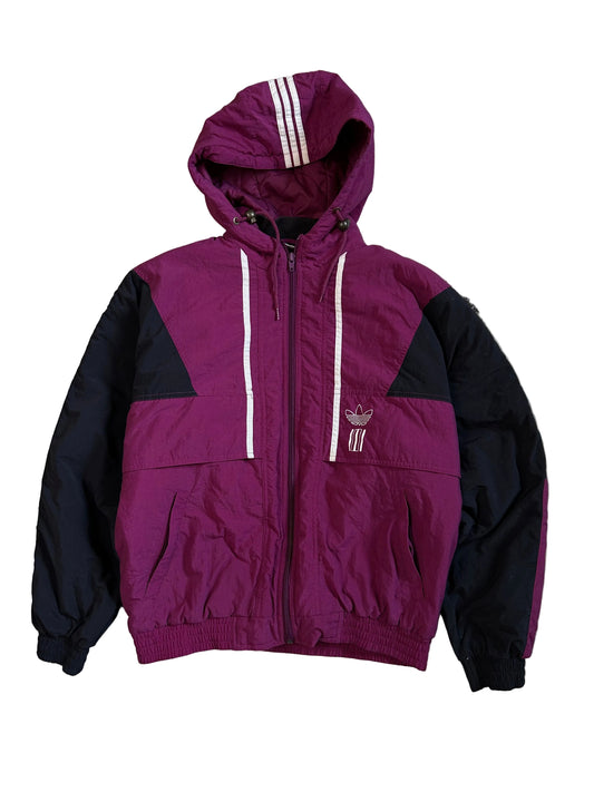 Vintage Adidas burgundy Nylon Zip Hoodie Medium