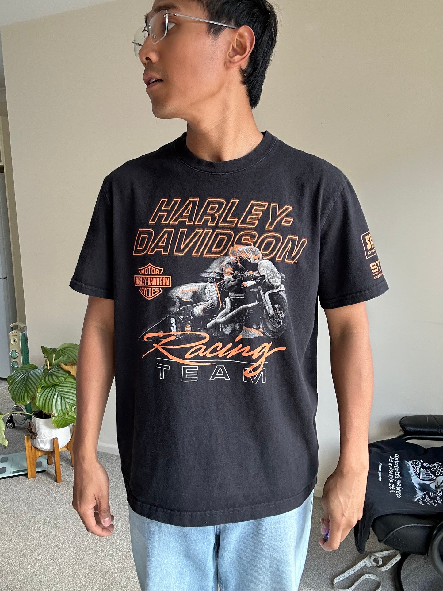 black Harley-Davidson Men's Factory Tee (product number 96040-24VM),midweight jersey with a rib-knit neckline and soft-hand print graphics.  Medium