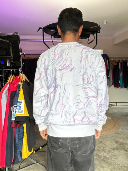 Champion Reverse Weave crewneck sweatshirt featuring a marble-style dye pattern Medium White