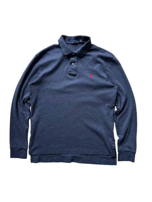 Polo Ralph Lauren long-sleeved polo shirt in Newport Navy cotton mesh fabric Medium