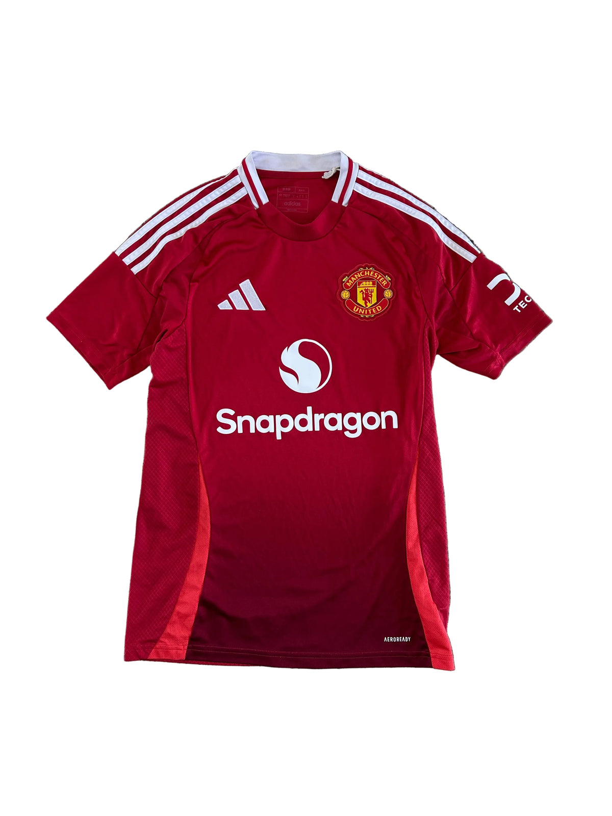 adidas Manchester United 2024/25 Home Jersey in red featuring the Snapdragon sponsor logo Small