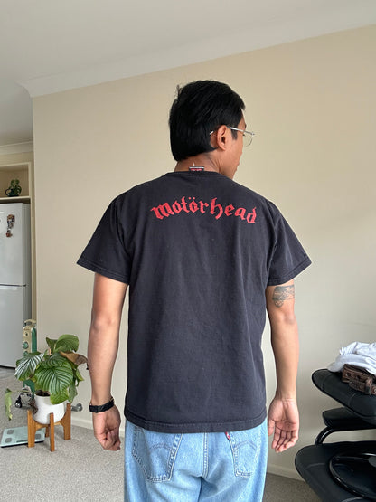 black Motörhead England graphic band t-shirt featuring the classic Snaggletooth War-pig logo Thailand Boot Small