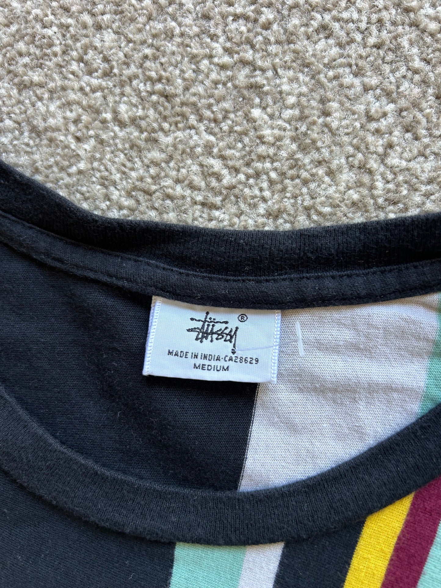 Stüssy International Centered Logo T-shirt in a vertical striped colorway Medium Black
