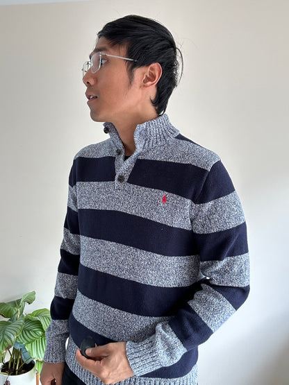 Ralph Lauren RL Stripe Sweater Two Tone Medium Navy Blue