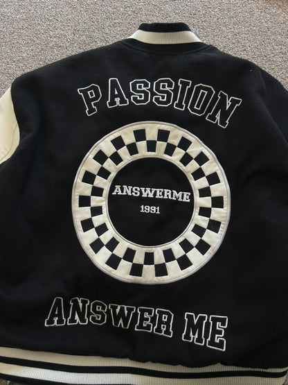 Varsity Jacket Black Answer Me Brand Medium Leather Type Sleeve