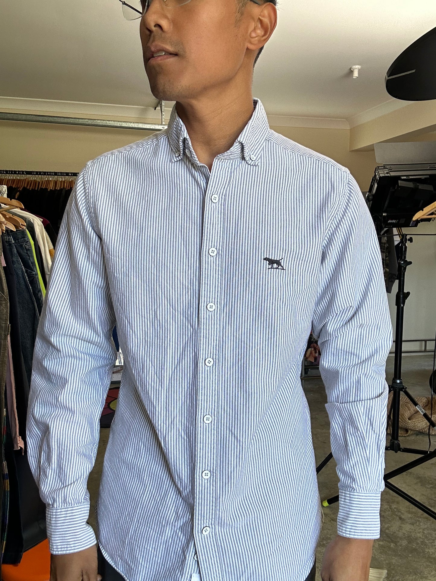 men's long-sleeve striped button-down shirt by Rodd & Gunn Oxford Small