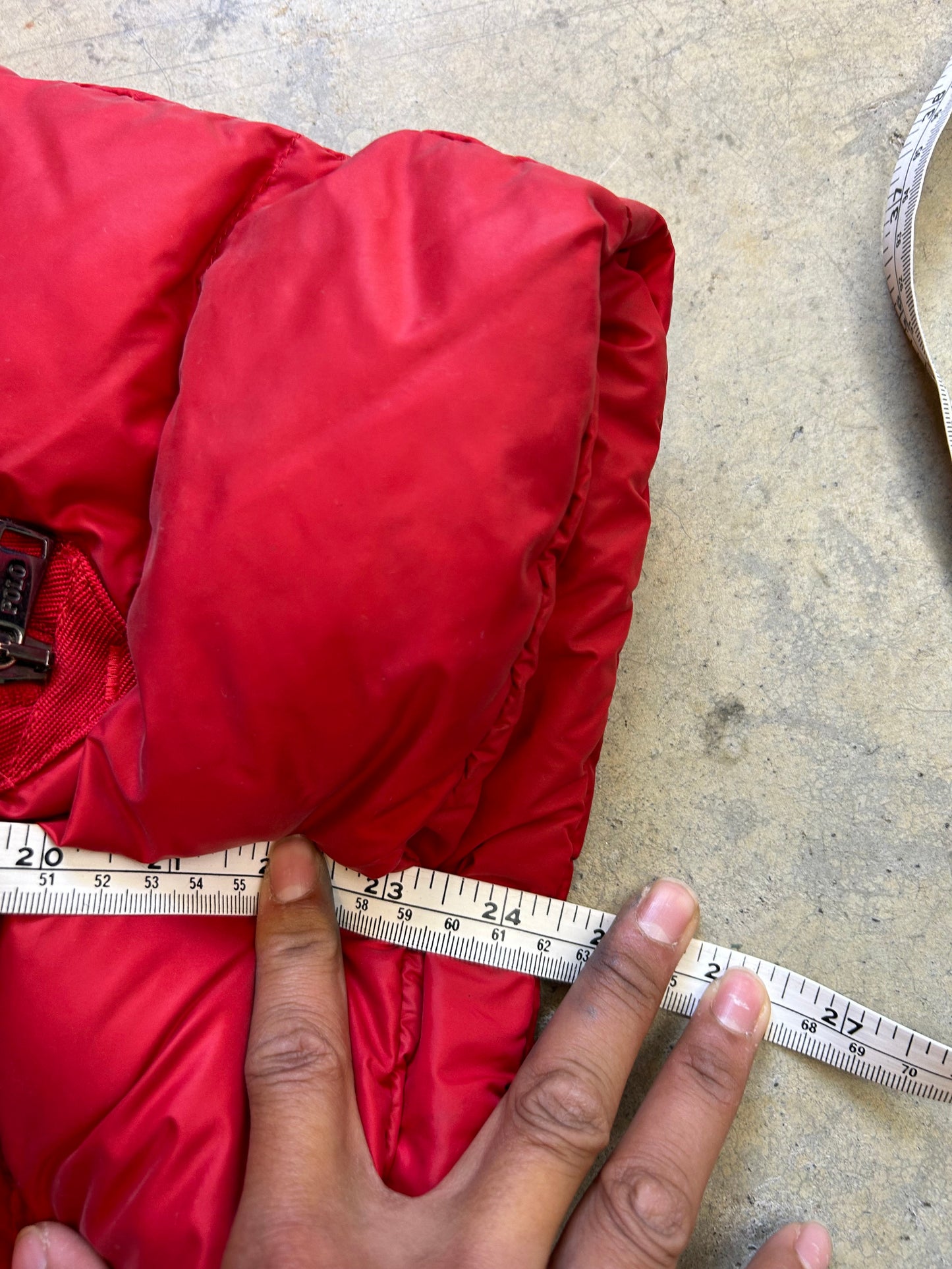 red down puffer jacket from Polo Ralph Lauren, characterized by its quilted design and signature embroidered pony logo on the chest Large