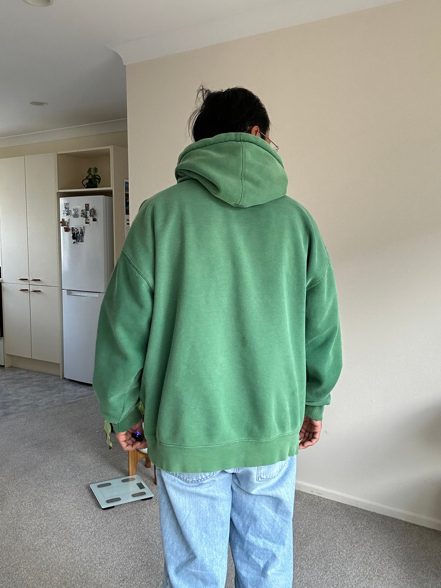 Obey Stack unisex heavyweight fleece hoodie in green Y2K Skate Brand XL Faded with multiple pinholes