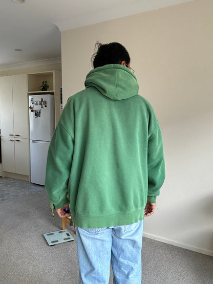 Obey Stack unisex heavyweight fleece hoodie in green Y2K Skate Brand XL Faded with multiple pinholes