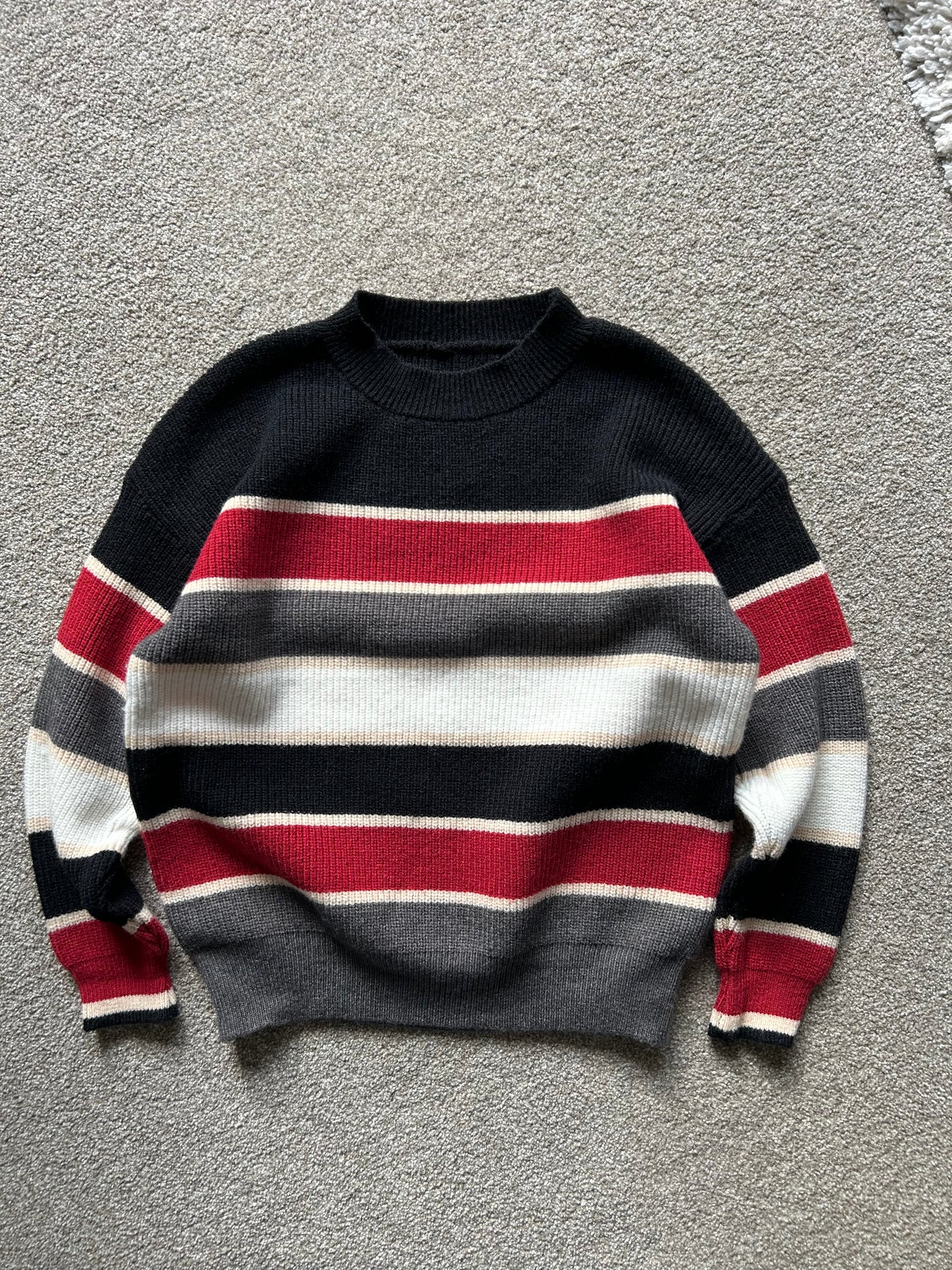 Vintage Wool Hand Knitted Sweater Stripe Medium