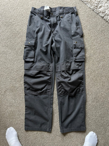 Carhartt Men's Multi Pocket Washed Duck Pants, designed for heavy-duty work with multiple storage pockets and reinforced knees.  Grey 36 waist
