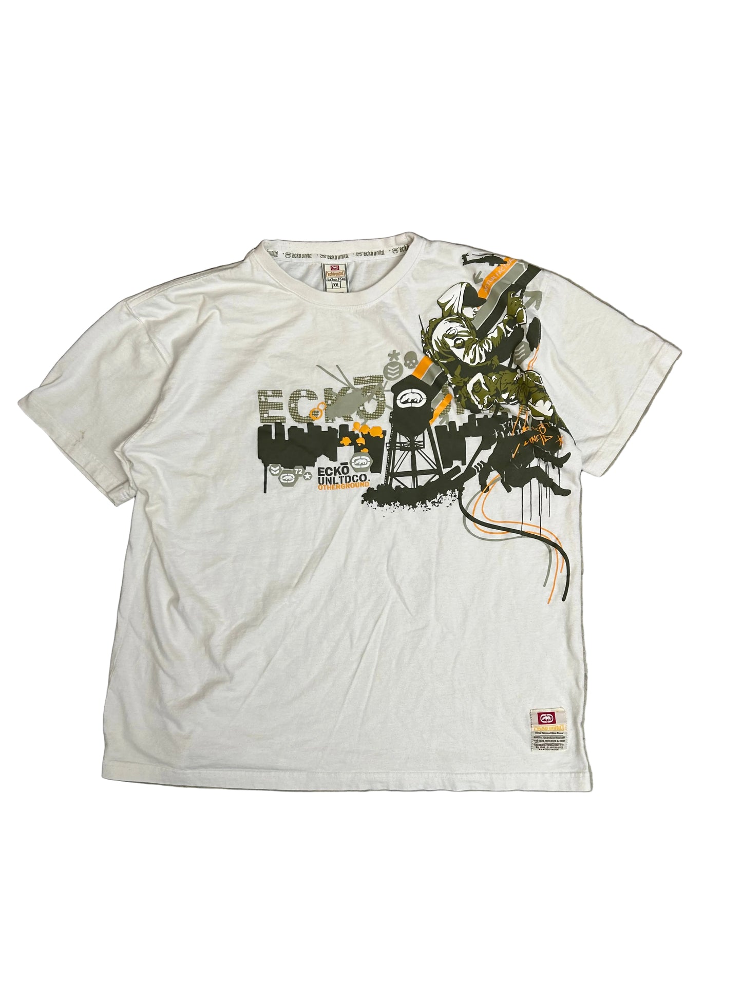 white Ecko Unltd. graphic t-shirt featuring a graffiti-style design 2XL
