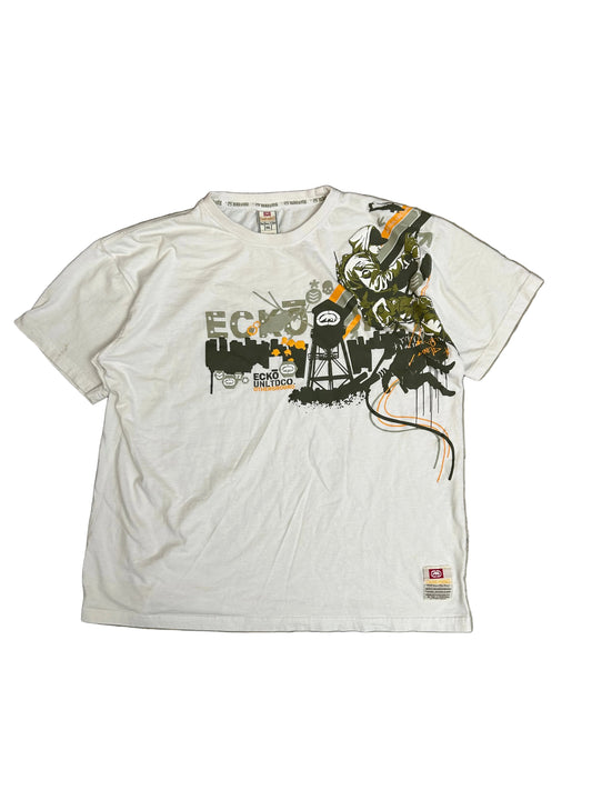 white Ecko Unltd. graphic t-shirt featuring a graffiti-style design 2XL