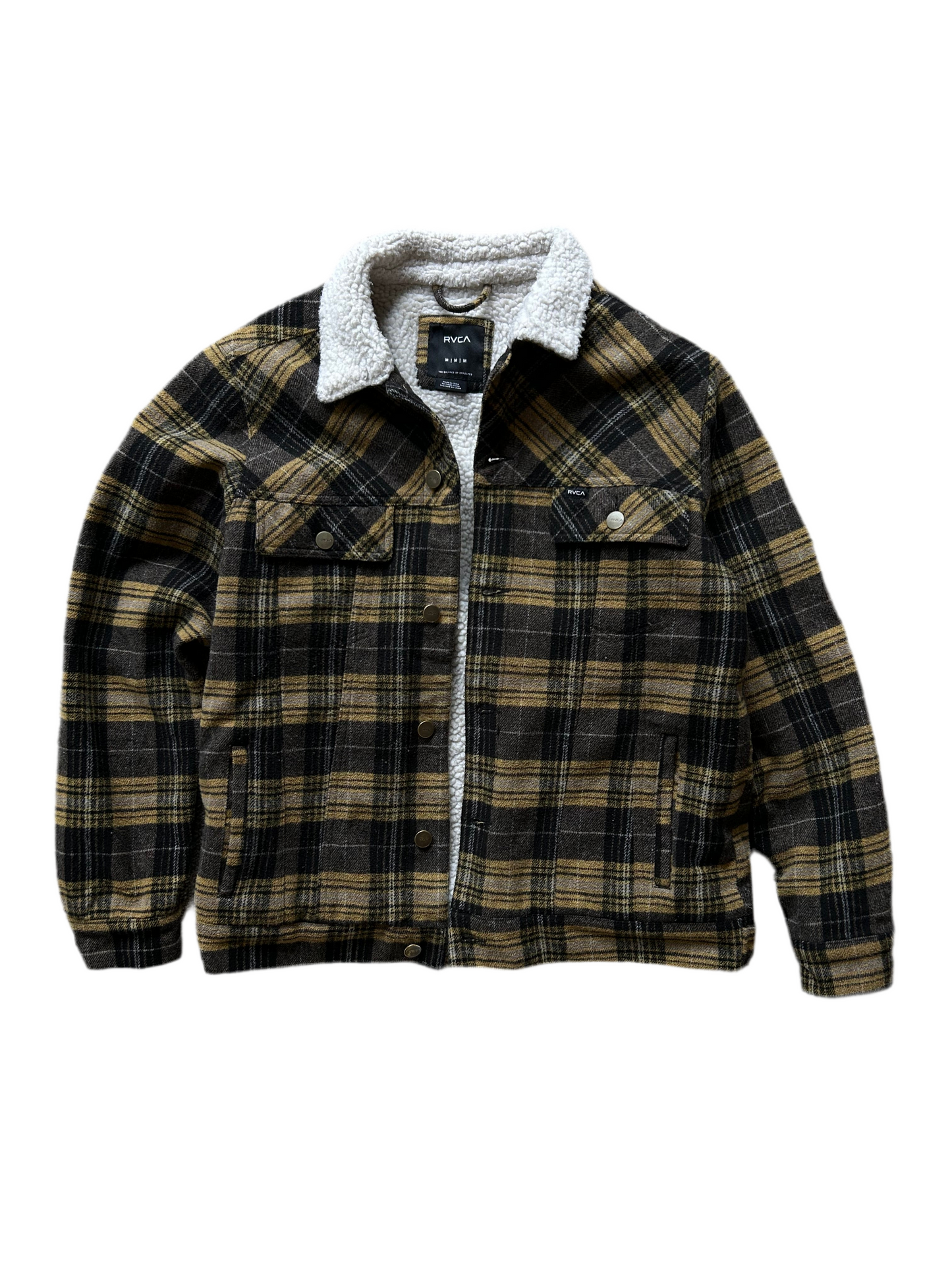RVCA  Size Medium Sherpa Lined Winter Jacket Checkered Mustard