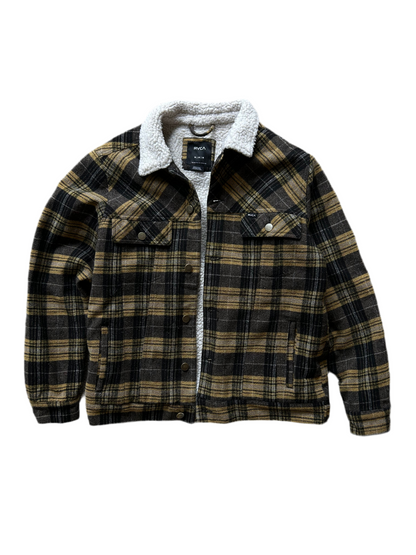 RVCA  Size Medium Sherpa Lined Winter Jacket Checkered Mustard